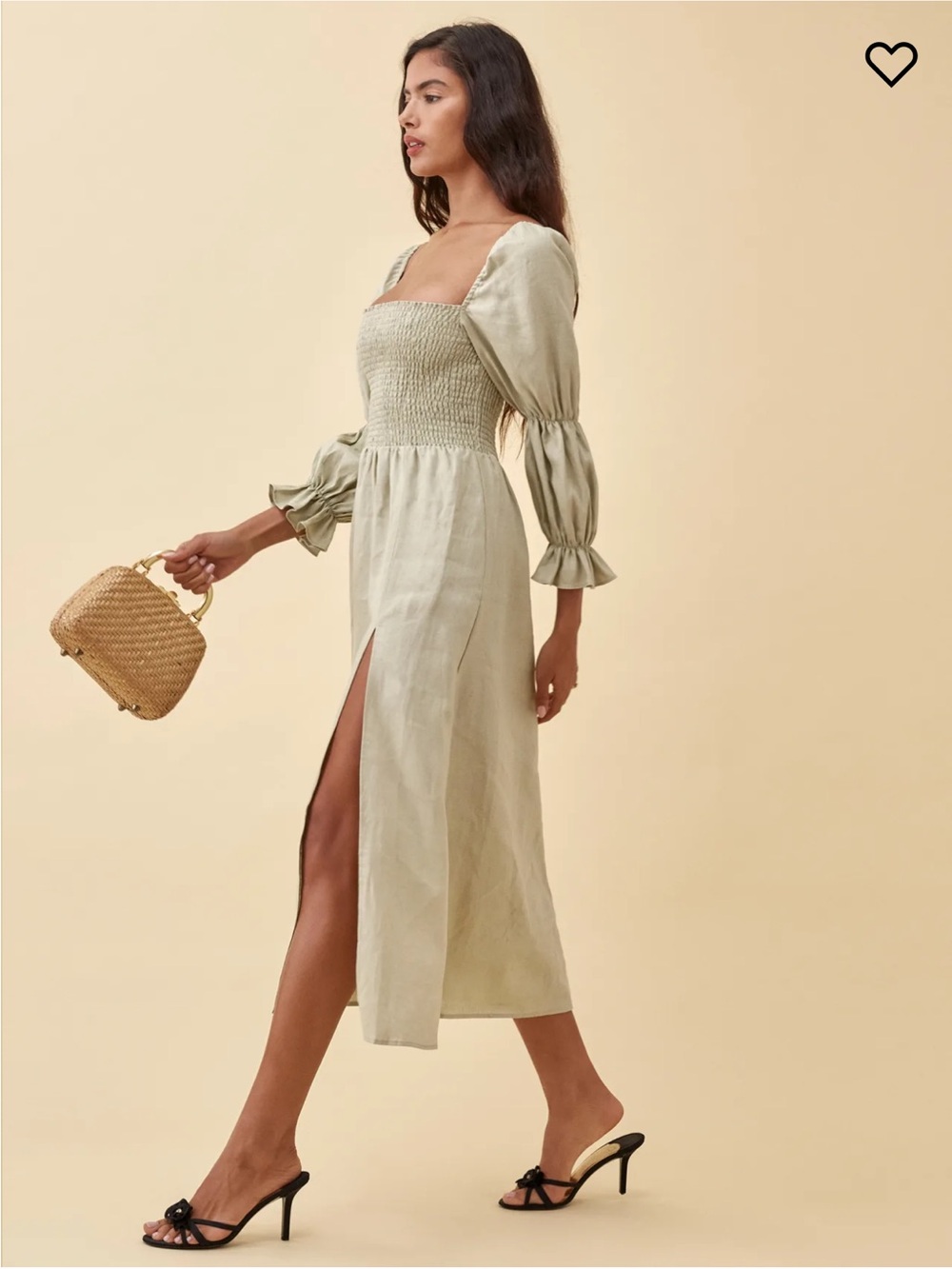NWT Reformation Hyland Linen Midi Dress in Dried Herb